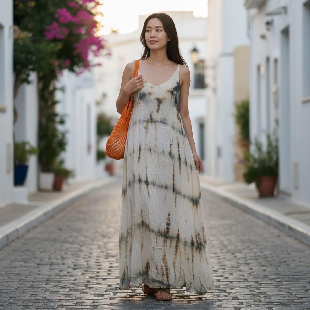 GOA Tie Dye Rayon Maxi Dress Sleeveless Free Size NWT Japan 1311Z