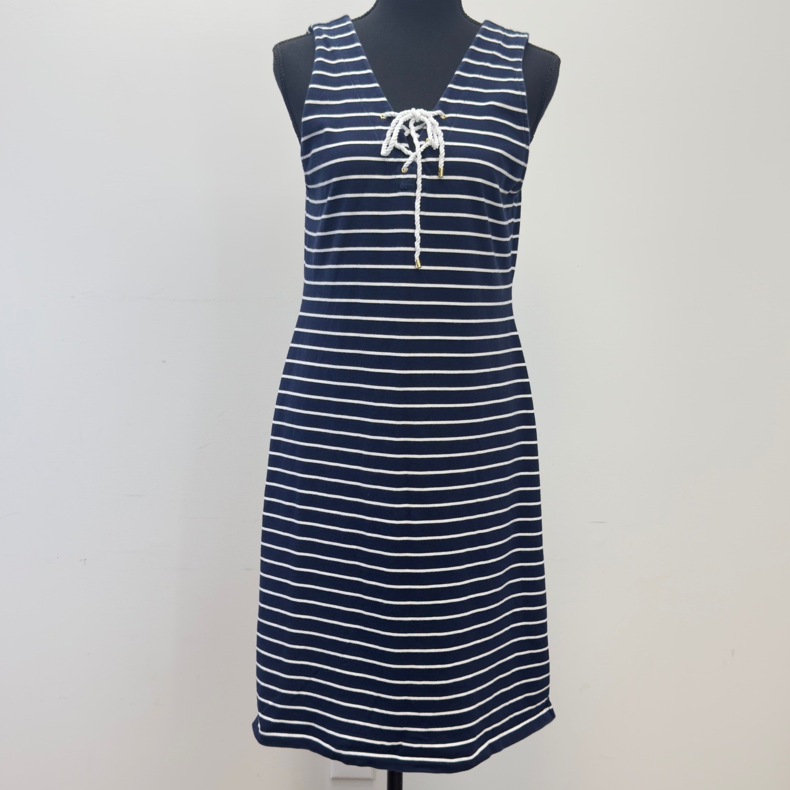 Lauren Ralph Lauren Striped Sleeveless Knit Dress Rope Tie Detail Size Medium