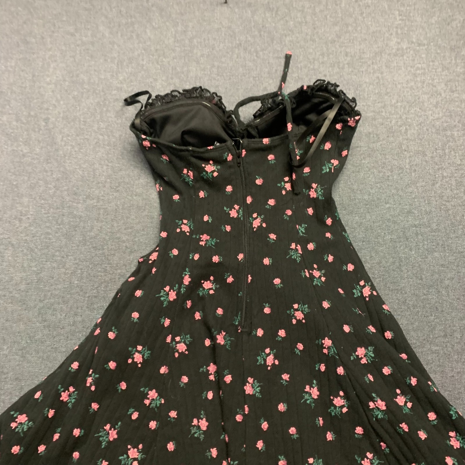 Windsor Women’s Dress Size S Black Pink Ditsy Floral Print Strapless Mini A-Line