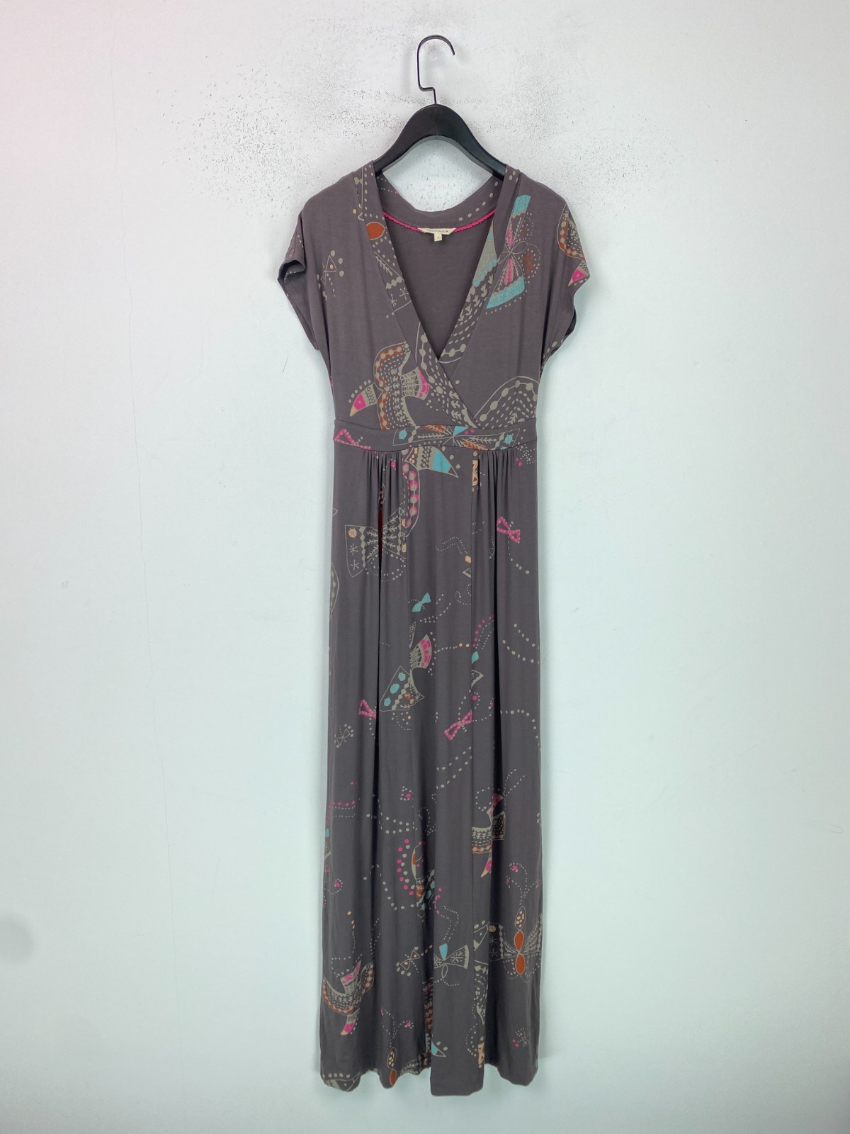 White Stuff Grey Abstract Maxi Dress Cap Sleeve Pullover UK 8