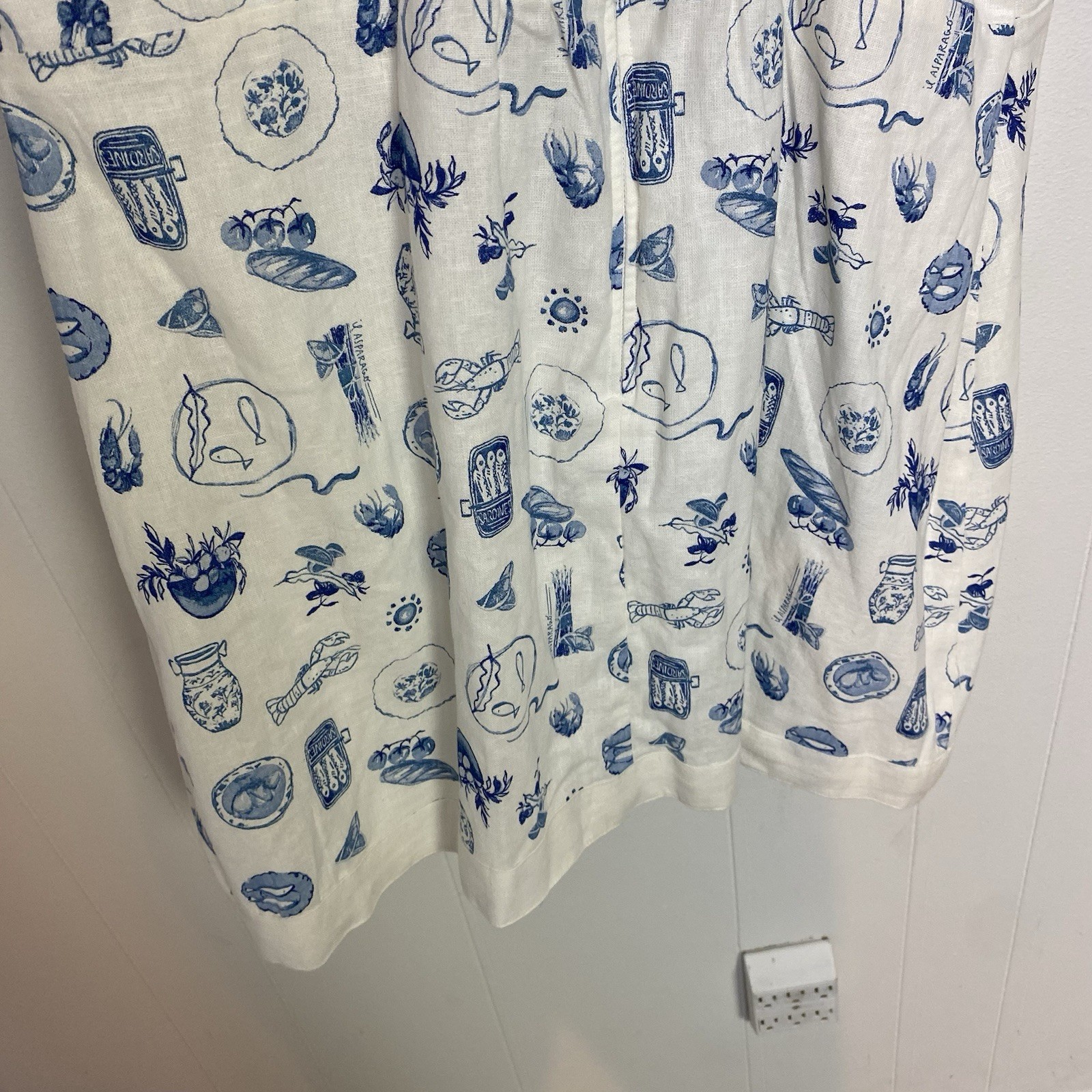 Abercrombie & Fitch Linen cotton Wide Strap Printed Mini Dress XXLp white blue