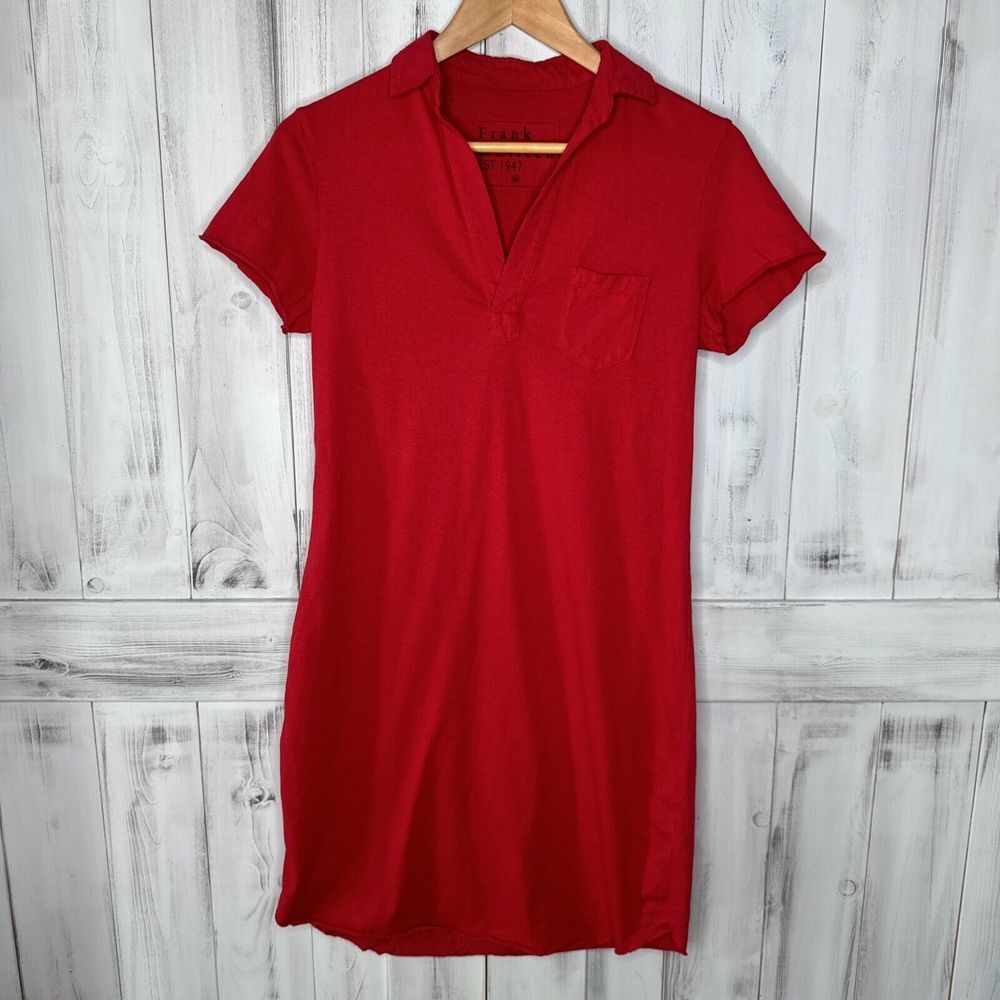 FRANK & EILEEN LAUREN HERITAGE JERSEY SHORT SLEEVE KNIT POLO SHIRT DRESS RED XS