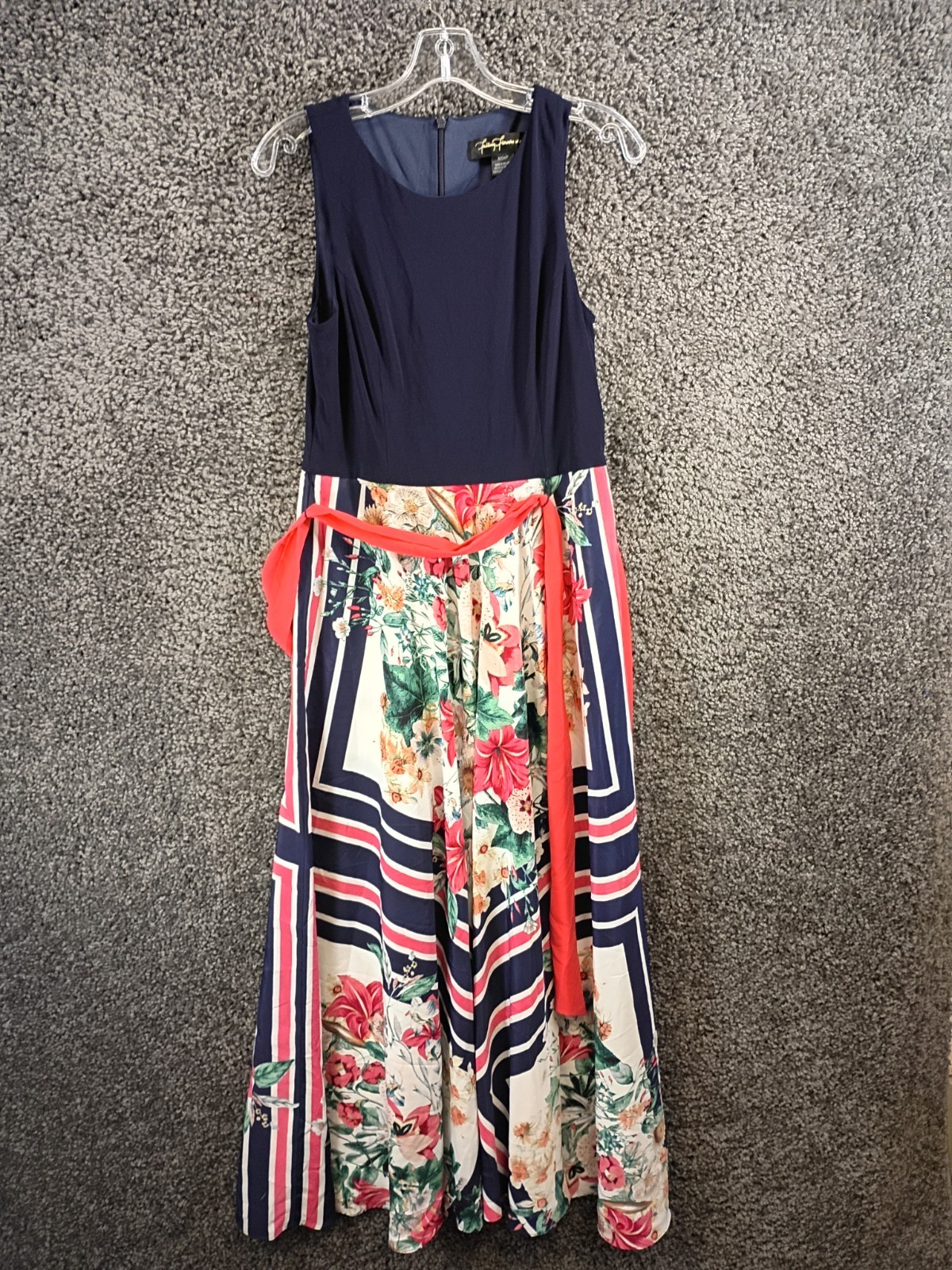 Falling Flowers Two Fer Maxi Dress Women S Blue White Floral Sleeveless Back Zip