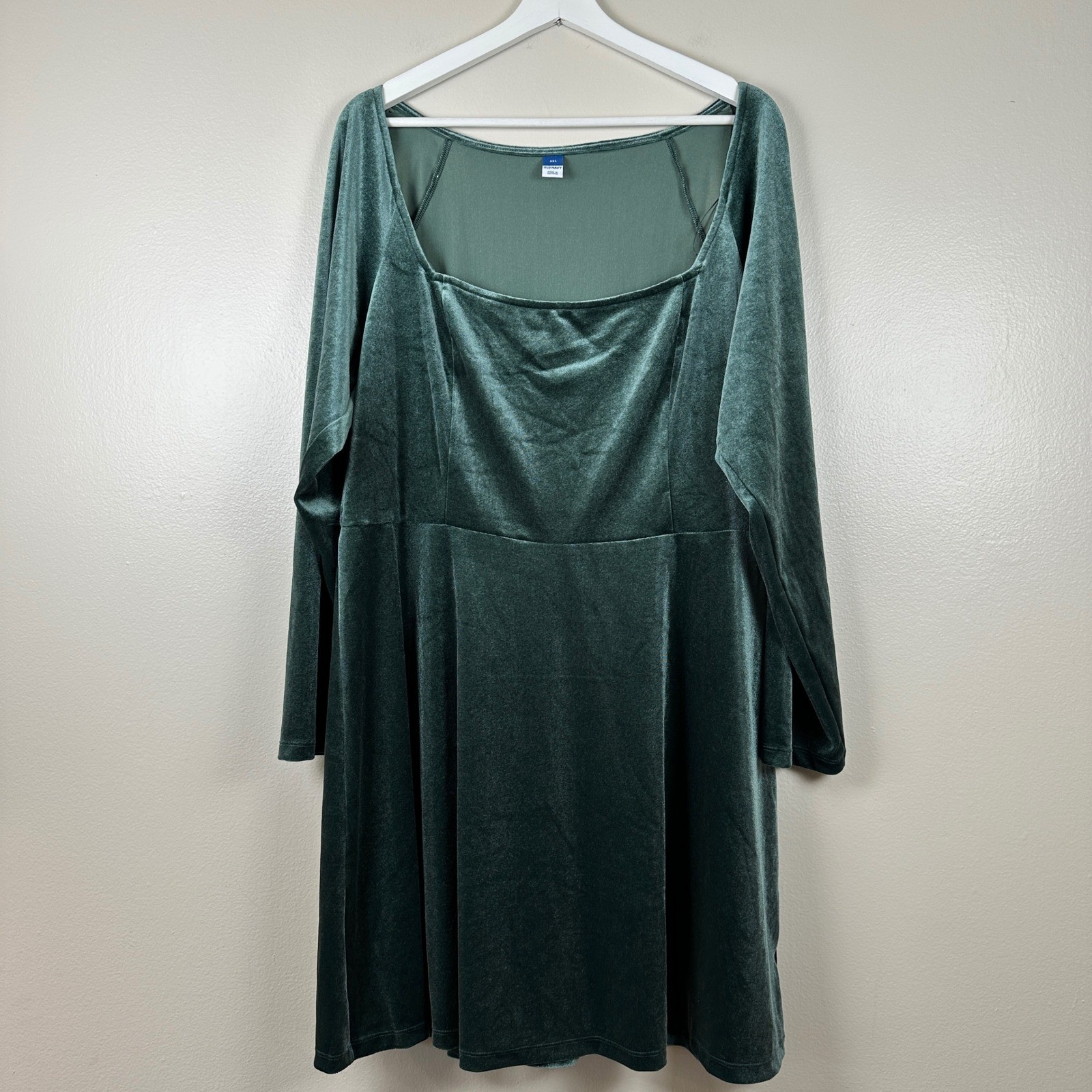 Old Navy Women’s XXL LS Flare Mini Dress Dark Bottle Green Velvet Holiday NEW