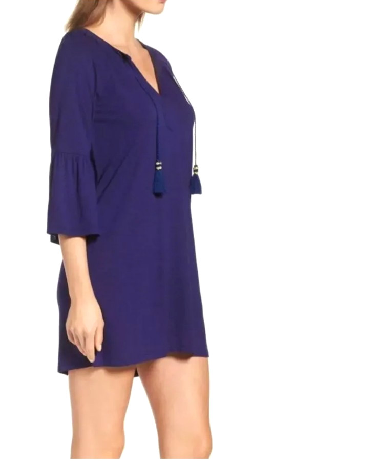 Lilly Pulitzer Del Lago Dark Blue Tunic Dress Bell Sleeve Boho Beachy Size Large