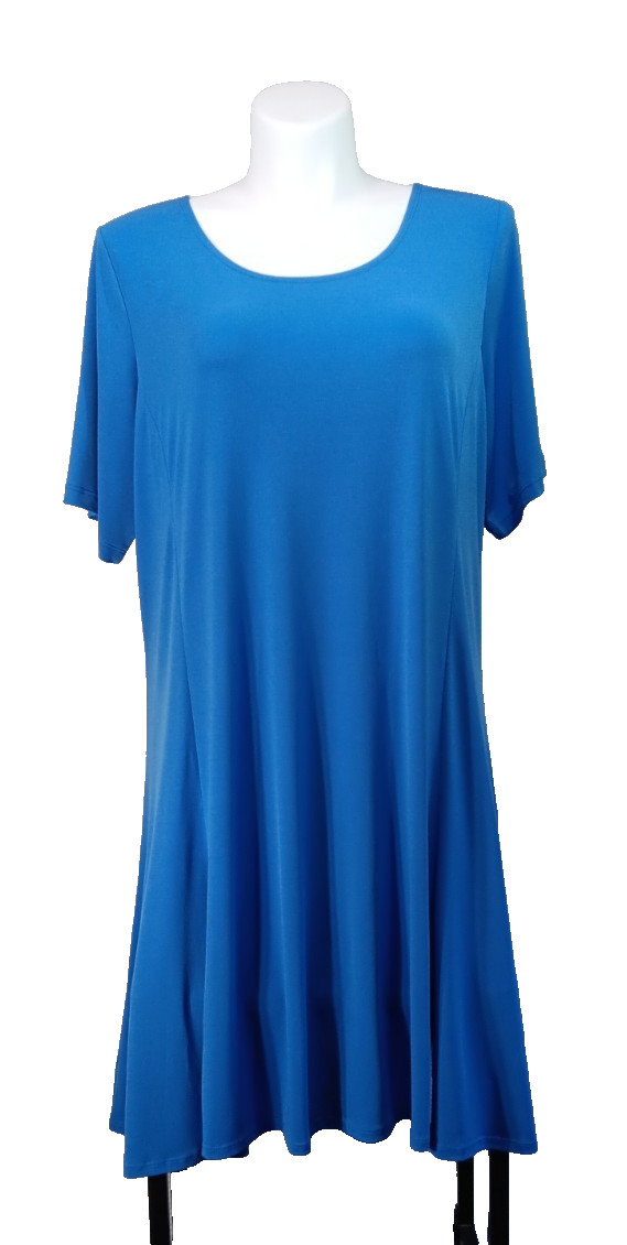 Susan Graver Liquid Knit Midi Elbow Sleeve Dress Size 2x A221423 Blue