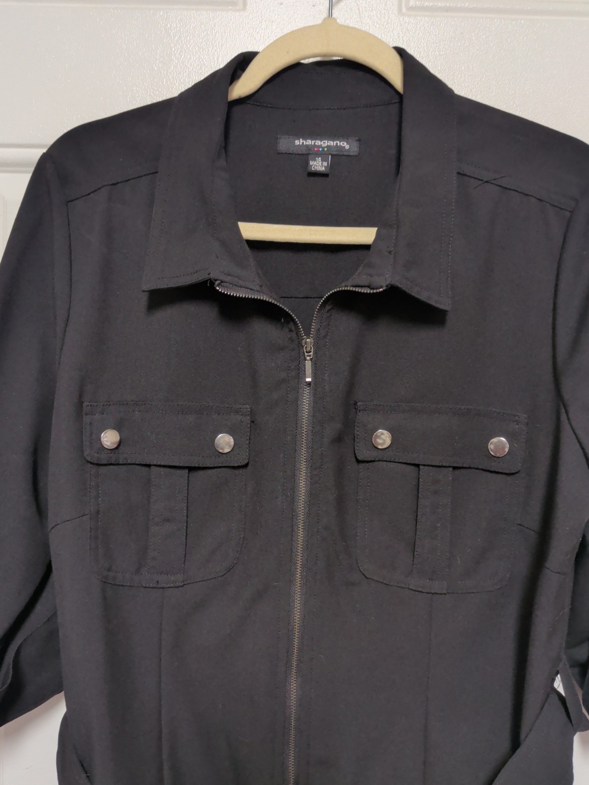 Sharagano Dress Womens 14 Black Casual Belted Pockets