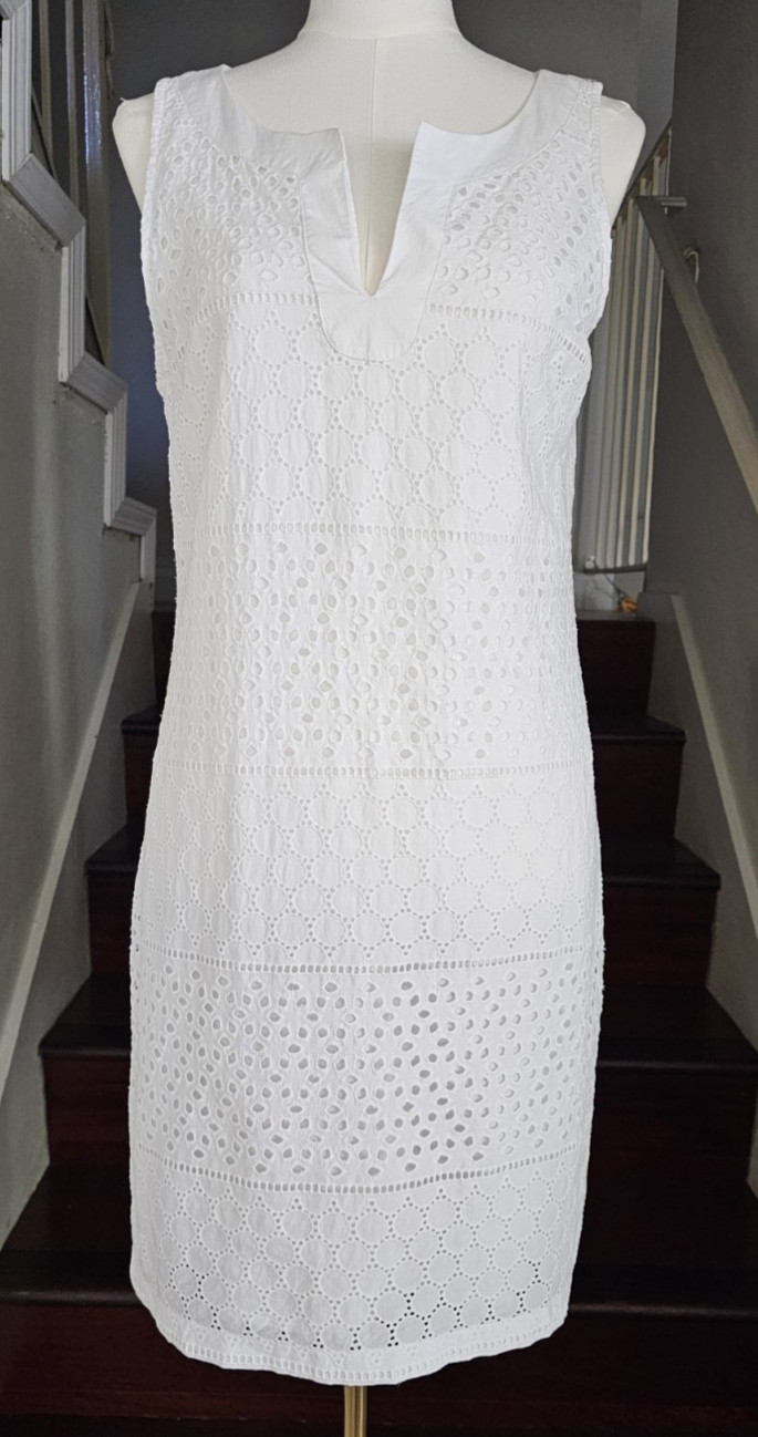 Banana Republic White Eyelet Sleeveless Dress 10 Lined Cotton Summer Resort