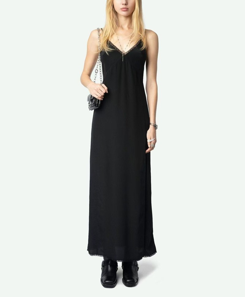 Women Zadig & Voltaire V-neck Lace Backless Slit Slip Midi Suspenders Dress XS-L