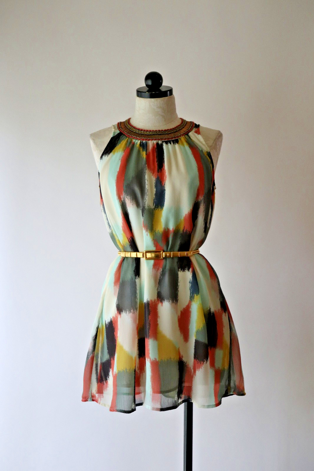 Anthropologie HD In Paris Watercolor Chiffon Beaded Jeweled Shift Dress Women 0P