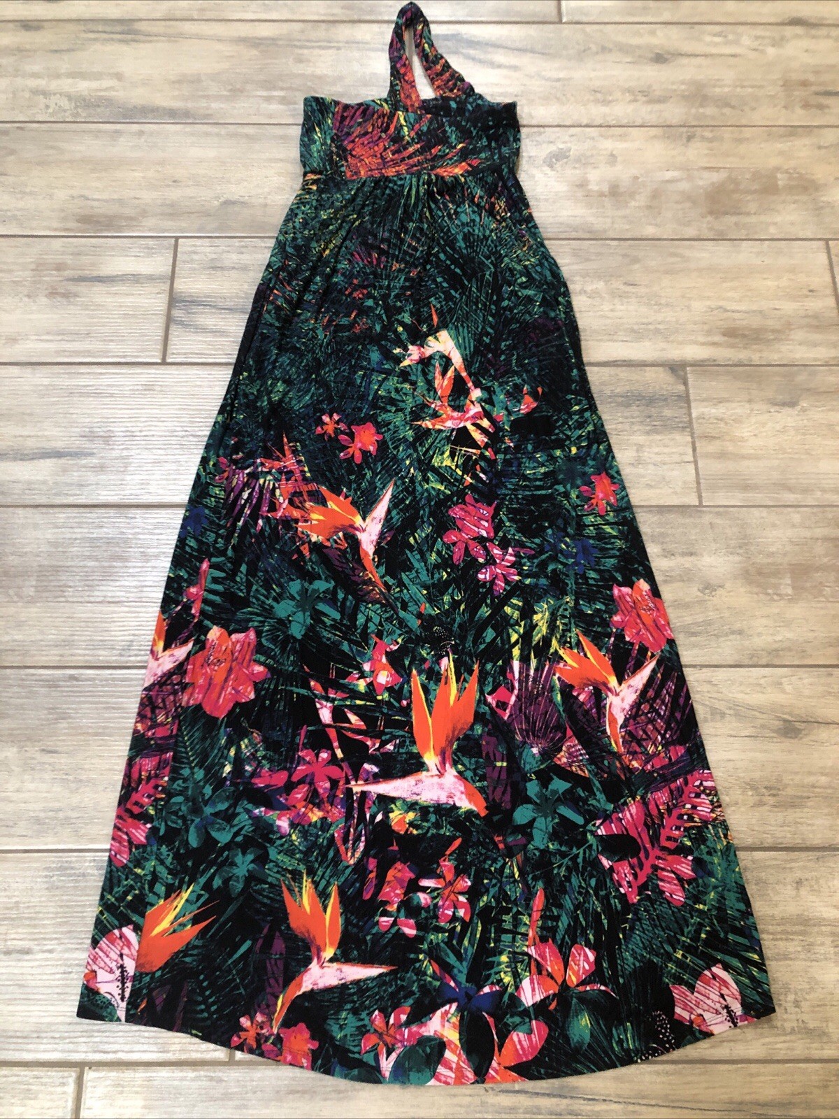 Soma One Shoulder Halter Amazon Tropical Maxi XS Bird Of Paradise Flowers