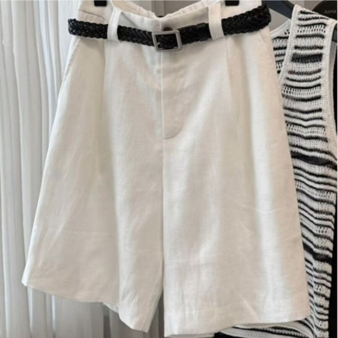 QUIET LUXURY Linen Shorts High Waisted Bermuda Pants Casual Sunmer