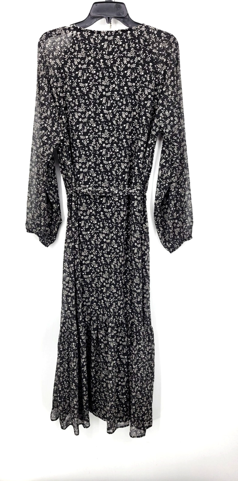 Z Supply Dress Womens Large Black White Floral Chiffon Belted Tiered Flowy Boho