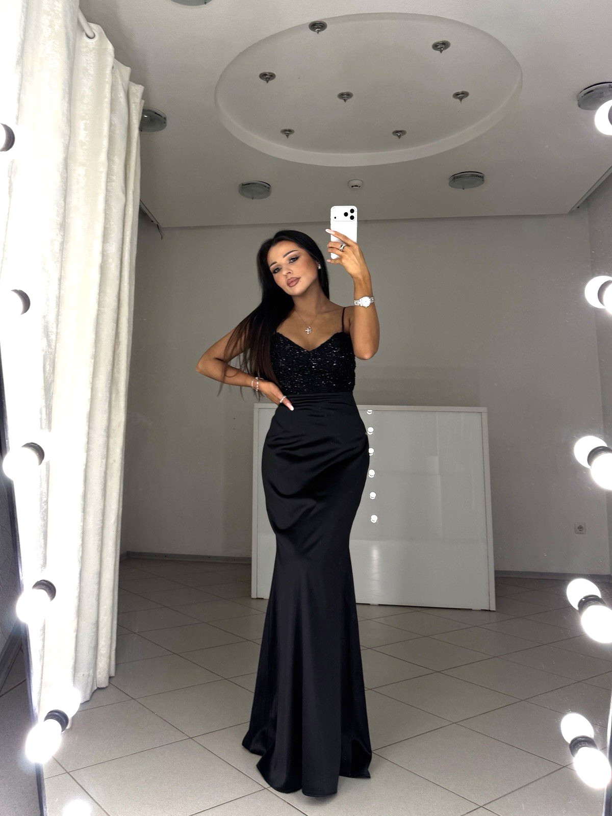 Black Maxi Dress with Beaded Embroidery XS-XL