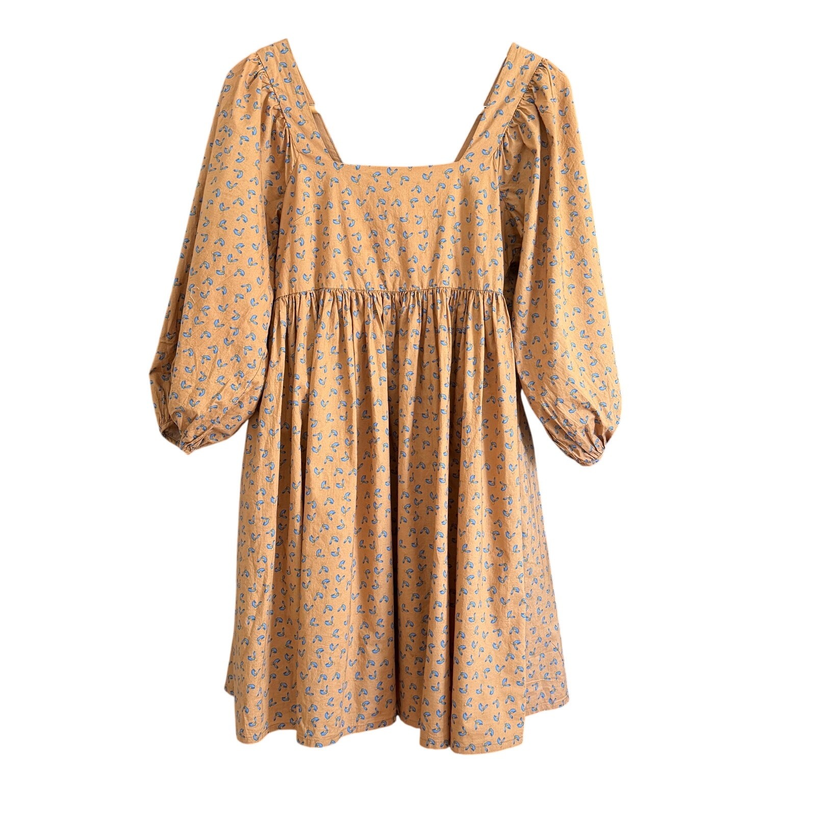JUST FEMALE Merle Tent Cotton Square Neck Brown Floral Print Dress Extra Small