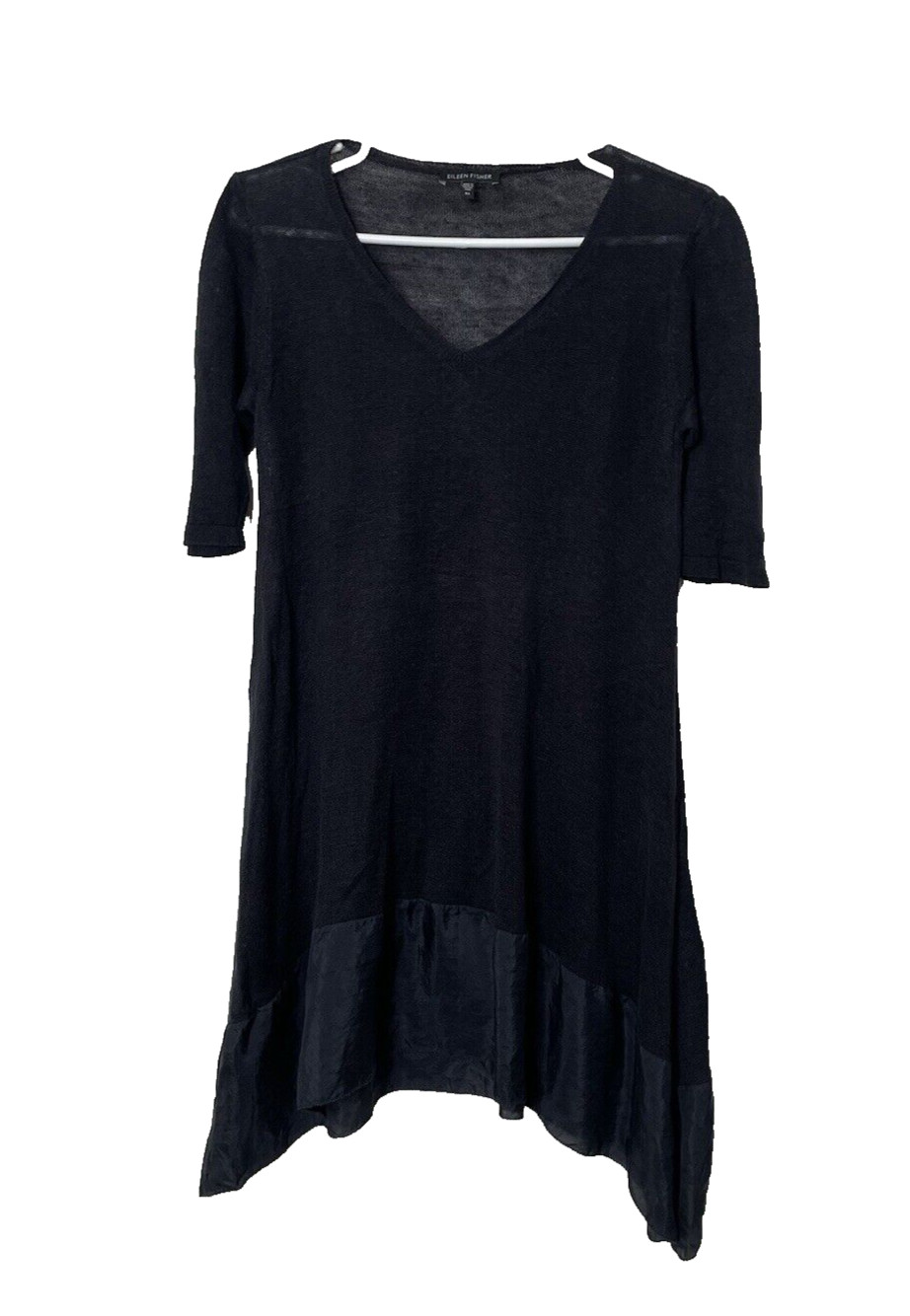 EILEEN FISHER Dress XS Fine Gauge Linen Silk Tunic Elbow Sleeve Pullover Black