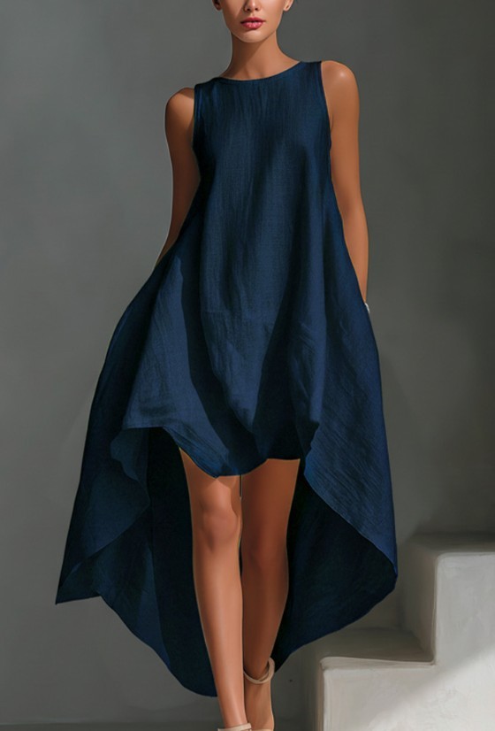 Women Sleeveless High Low Hem Loose Vacation Swing Sundress
