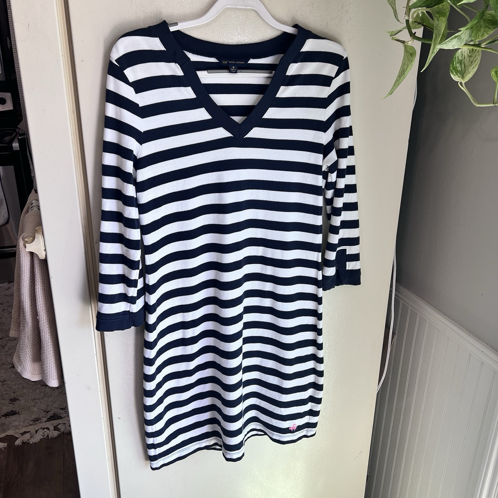 Brooks Brothers Nautical Navy Striped Shift Dress Women Size M- Coastal Preppy