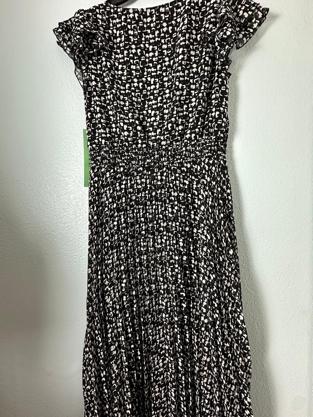 Indigo Rose Midi Dress Womens PS Black/White Print Flutter Sleeve Boho Casual