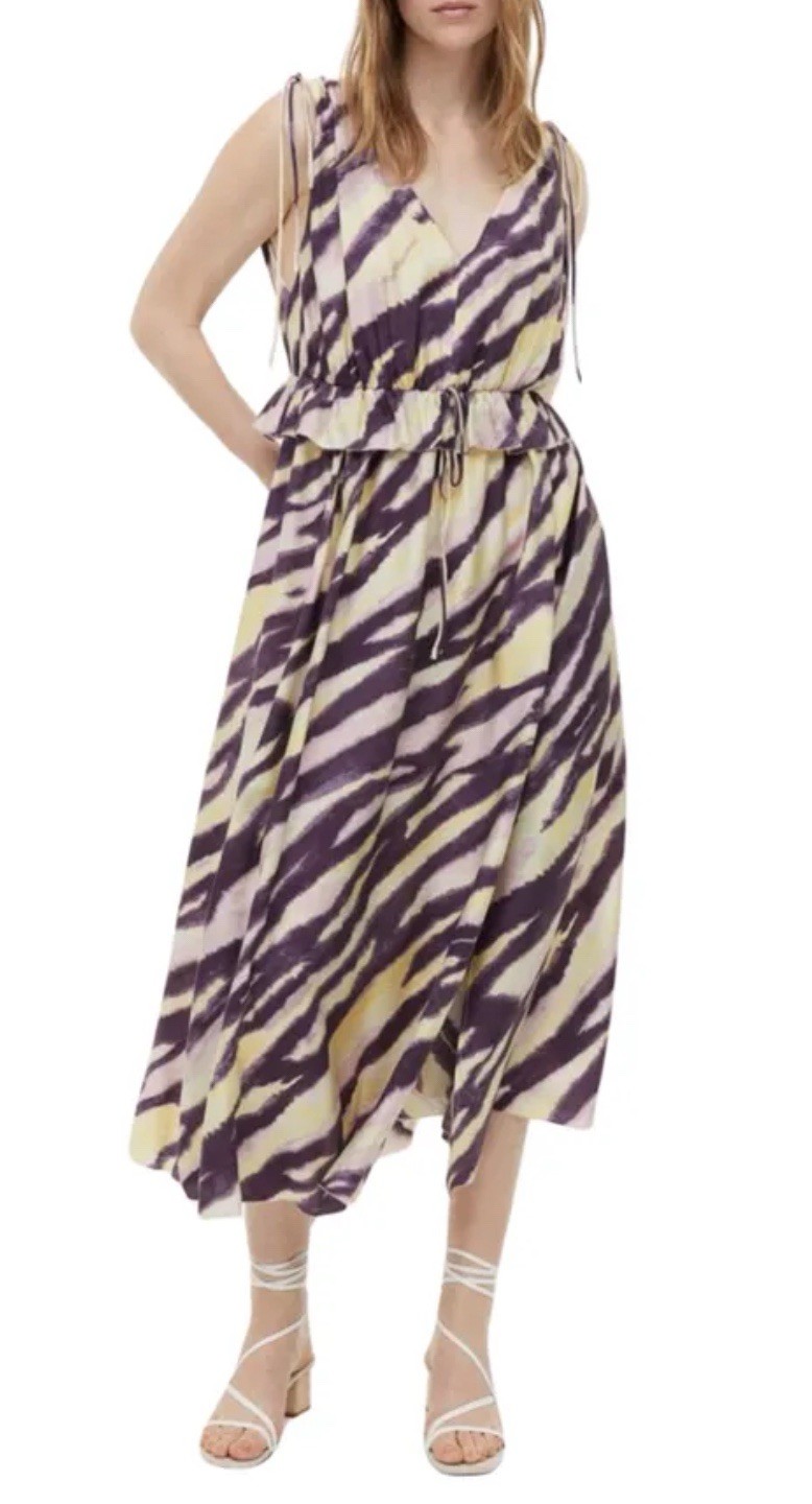 H&M Womens Purple Yellow Draped Tie-Detail Dress Sleeveless Sz M – NEW