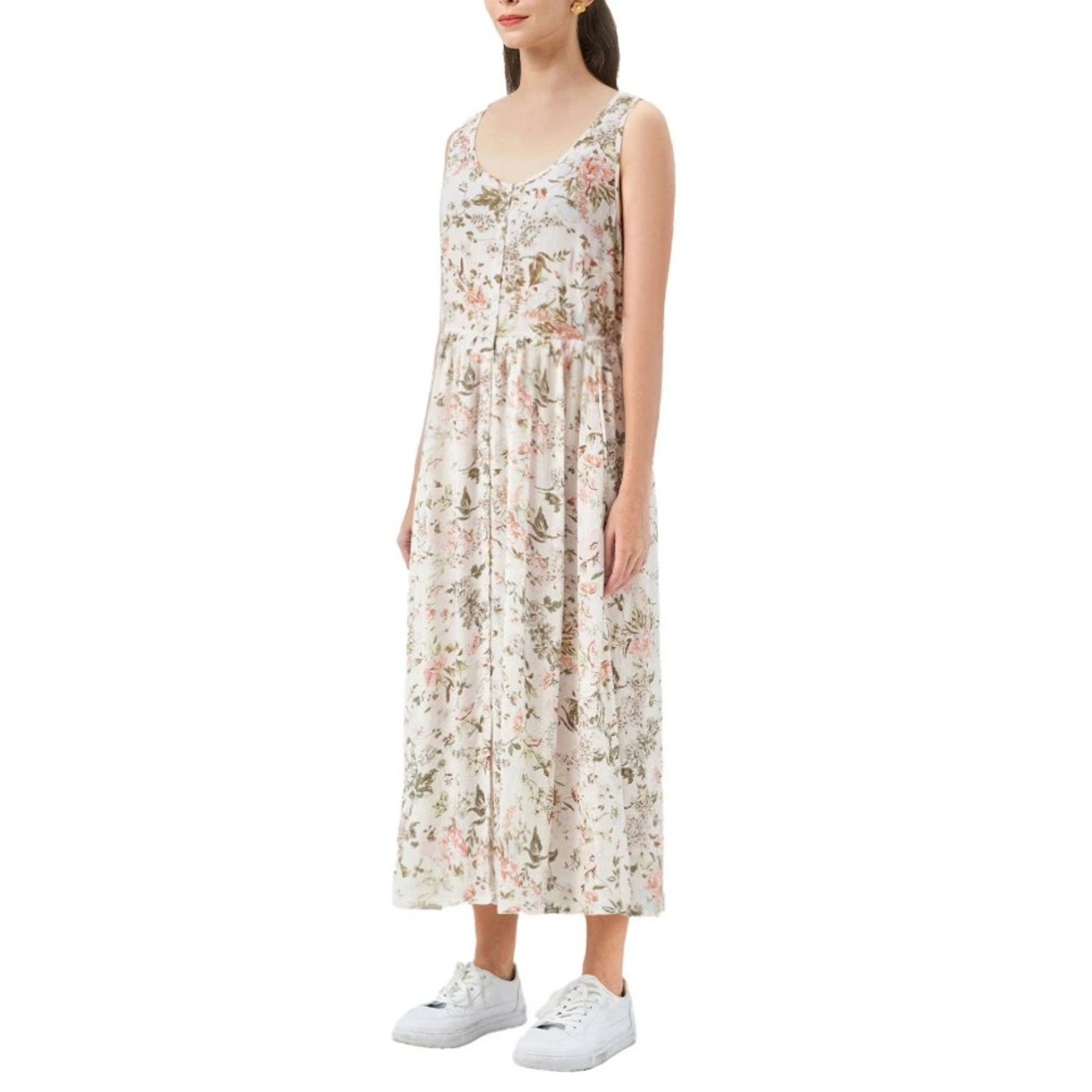 Frye white floral midi sleeveless prairie cottagecore dress sz L
