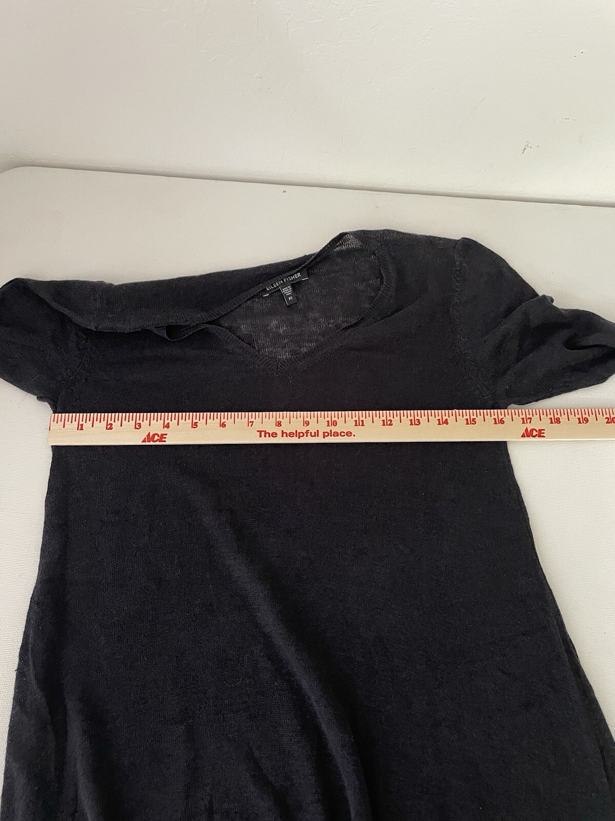EILEEN FISHER Dress XS Fine Gauge Linen Silk Tunic Elbow Sleeve Pullover Black