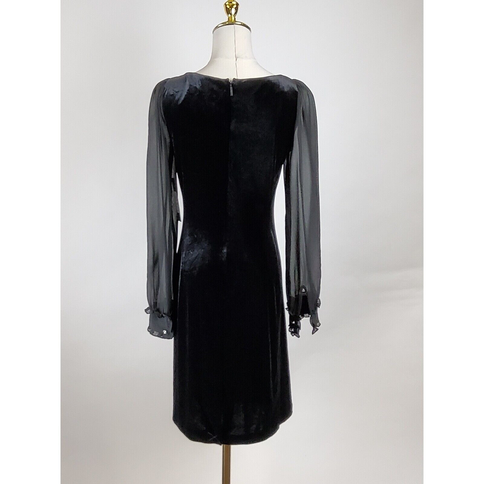 Karl Lagerfeld Paris Dress Womens 2 Black Velvet Sheer Sleeve Gothic Party NWT