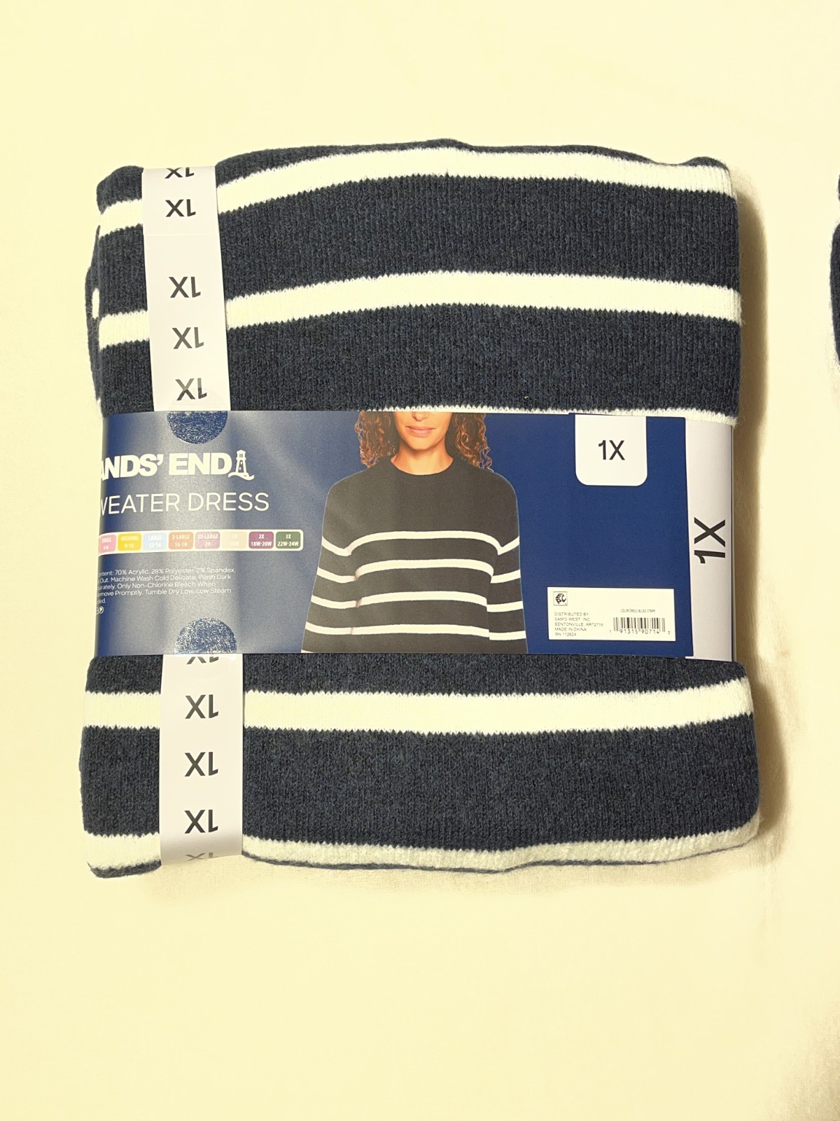 Lands’ End Women’s Sweater Dress Navy Stripe NWT Machine Washable Sizes M & 1X