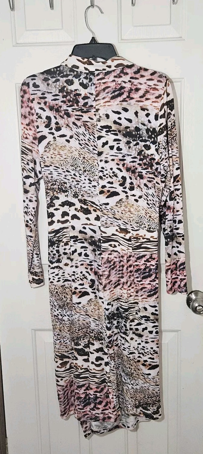 Atelier Dress Size Large Animal Print Bodycon Stretch V-neck Lightweight Soft