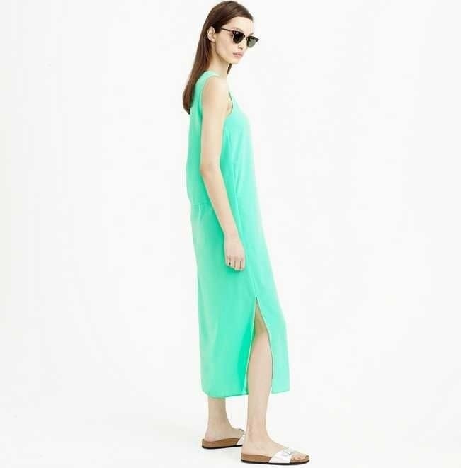 New XS J.Crew side slit maxi tank dress in neon seamist green