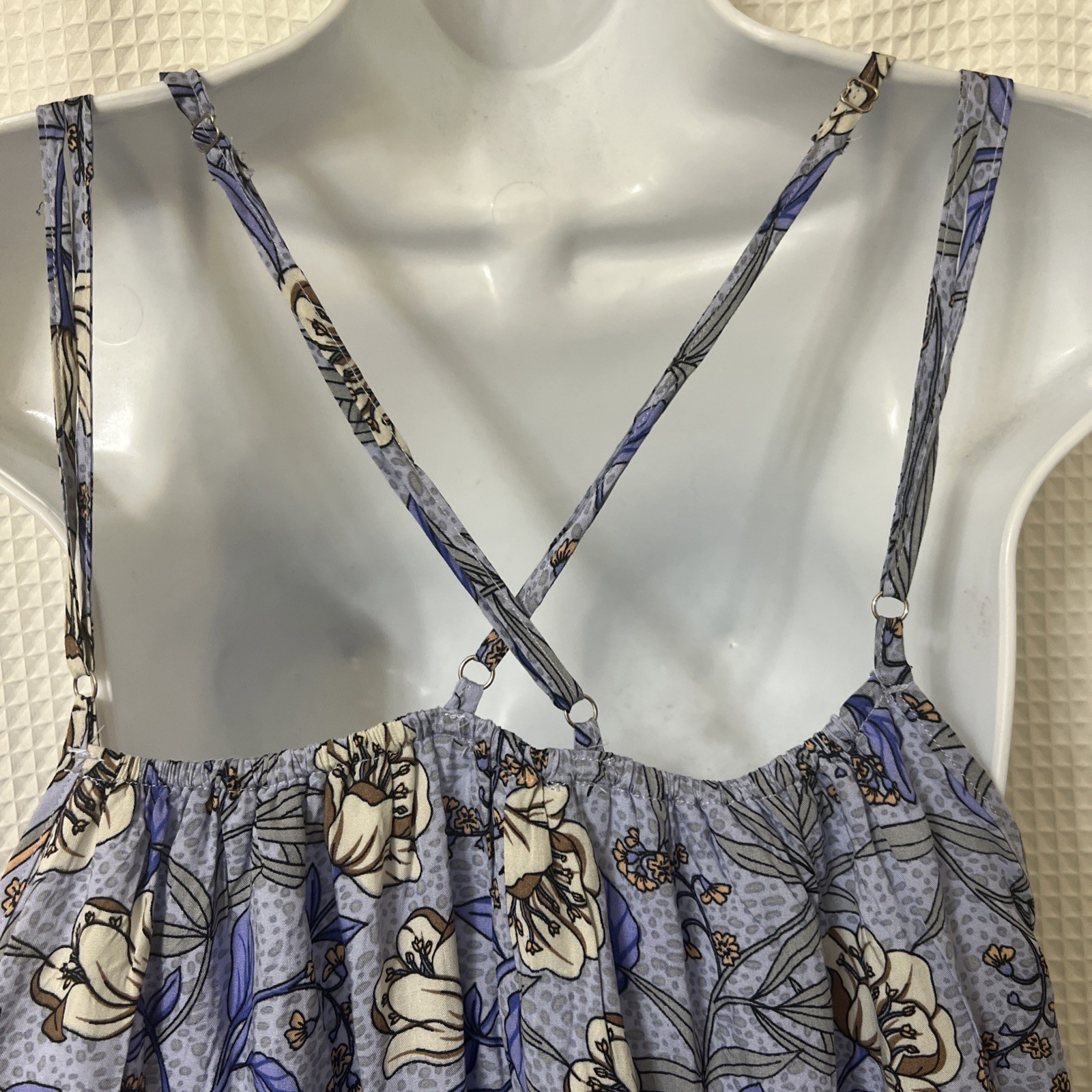 Fairycore Botanical Dress S M Blue High Low Slip Sun Strappy Boho Wedding Beach