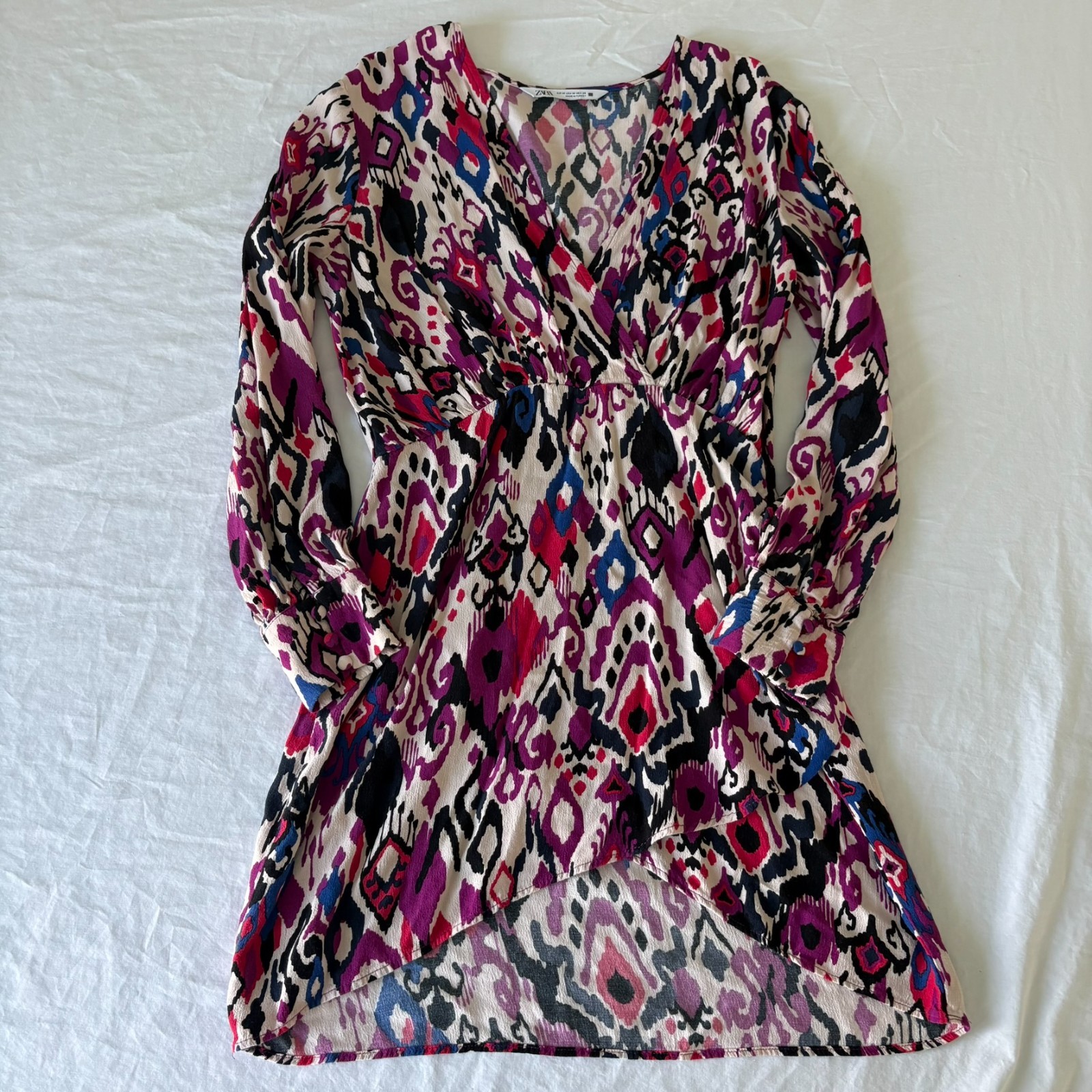 Zara Womens Multicolor Surplice Neck Geometric Print Hi Low Mini Dress Size M