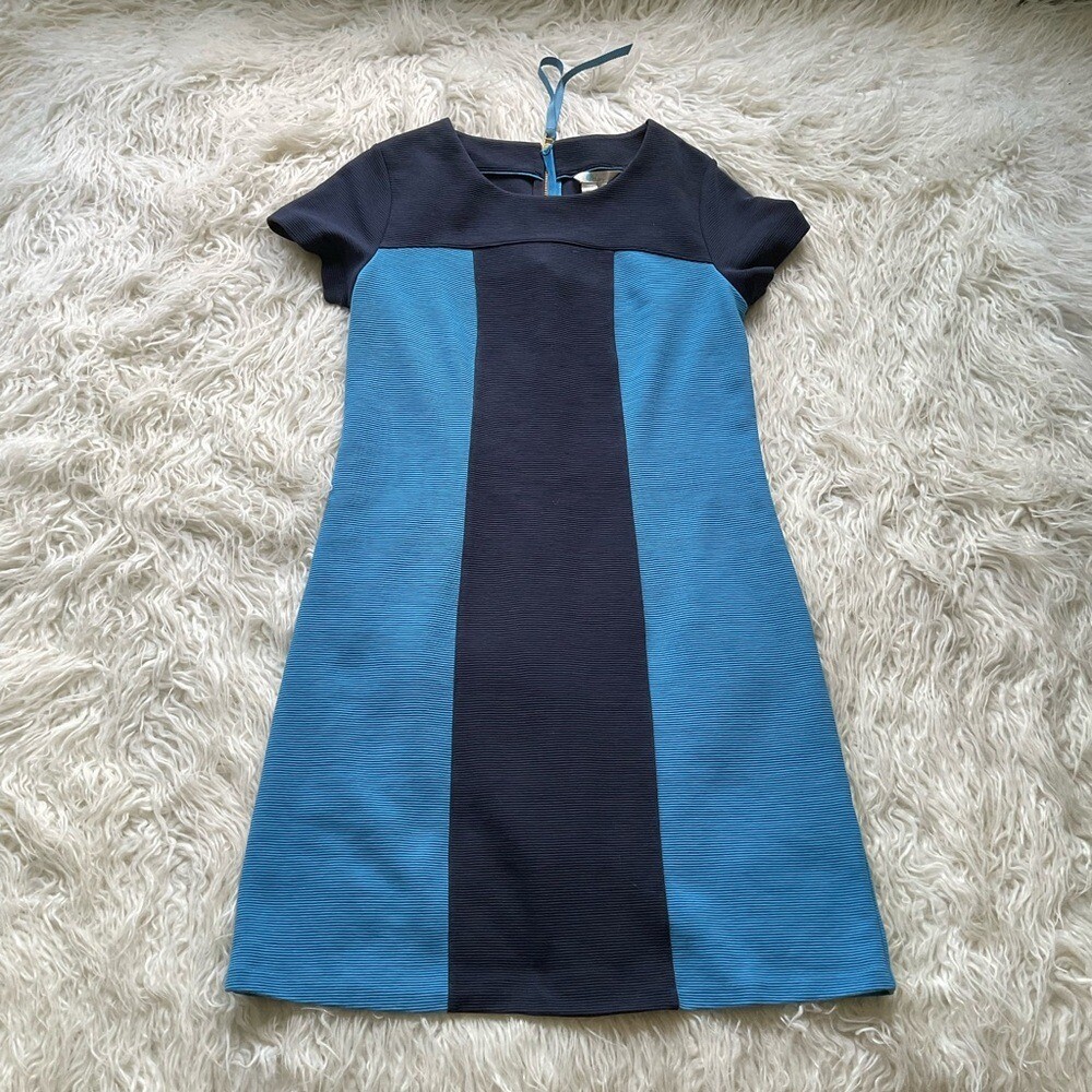 Boden Lizzie Ottoman Colourblock Navy Aegean Blue Ponte Dress