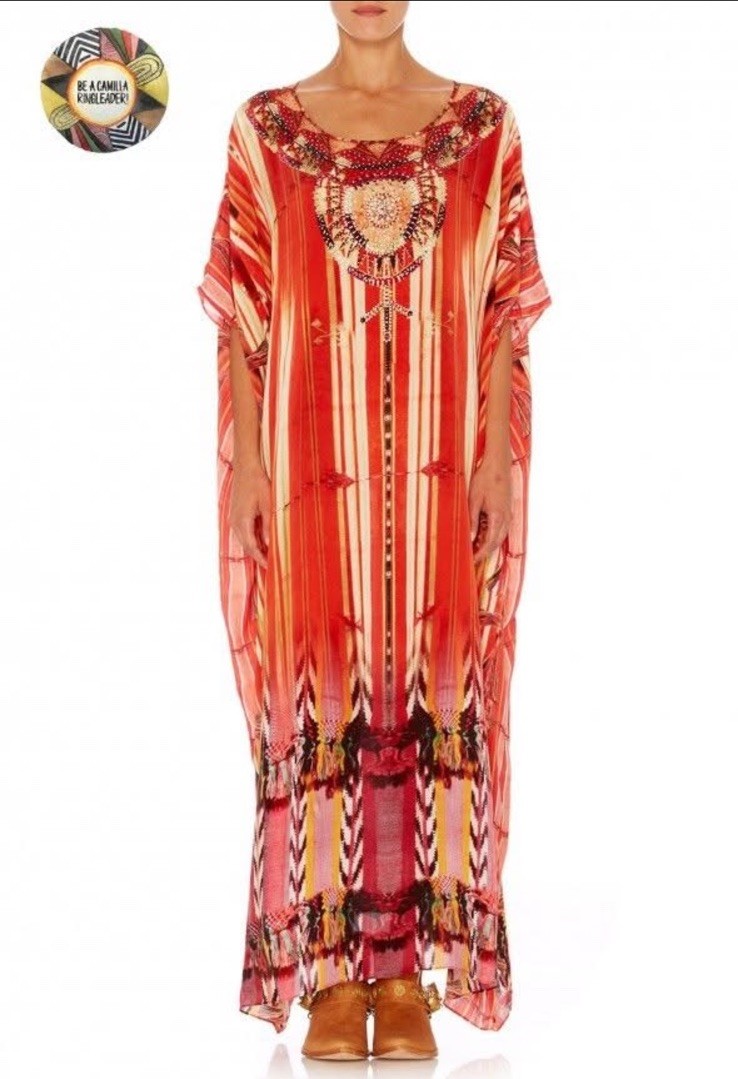 CAMILLA Arrows of the Loom Silk Kaftan Maxi Dress Round Neck Vintage One Size