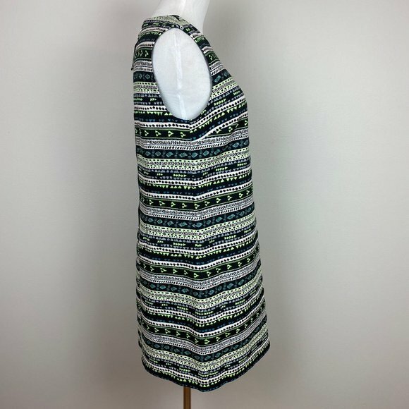 Cynthia Steffe Dress 6 Neon Green Black Mini Shift Tribal Print Exposed Zip New