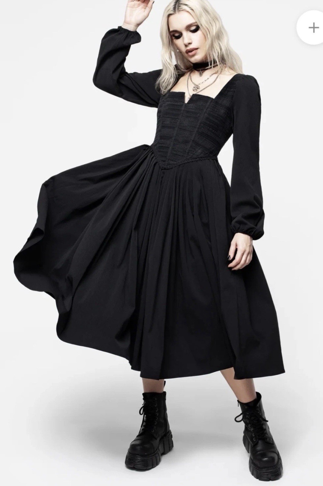 Disturbia Long Sleeve Mina Corset Midi Dress BLACK size 12 US size 16 UK New