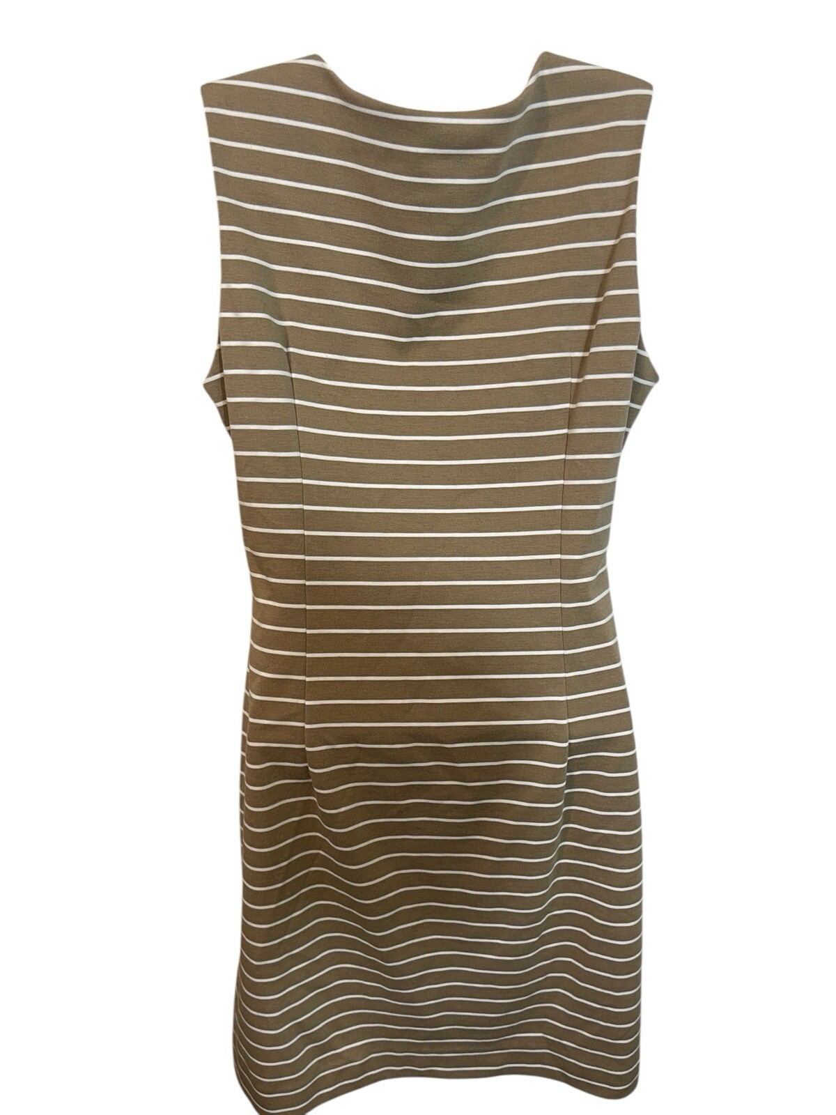 SHARAGANO Women’s Size 8 Tan Striped Dress with Beaded Embellishment