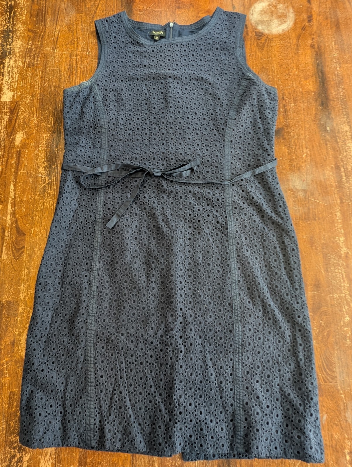 Talbots Sleeveless Dress Womens 14 Navy Blue 100% Cotton Casual Business Party