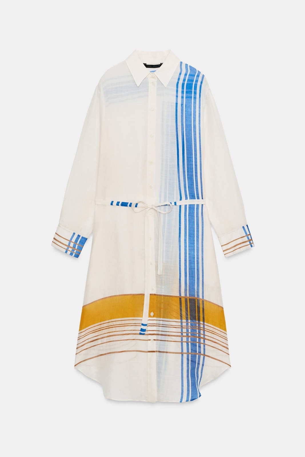 ZARA NEW WOMAN SEMI-SHEER 100% RAMIE SHIRTDRESS BELT ZW COLL XS-M 2226/003/330