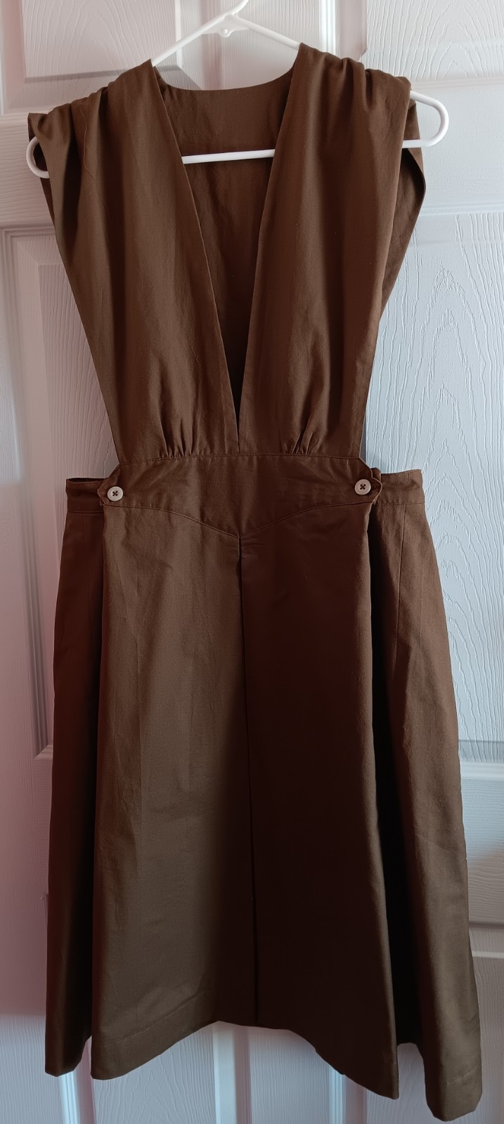 Womens Adjustable Maternity Jumper Pinafore 40s Style Midi Length Brown Sz Small