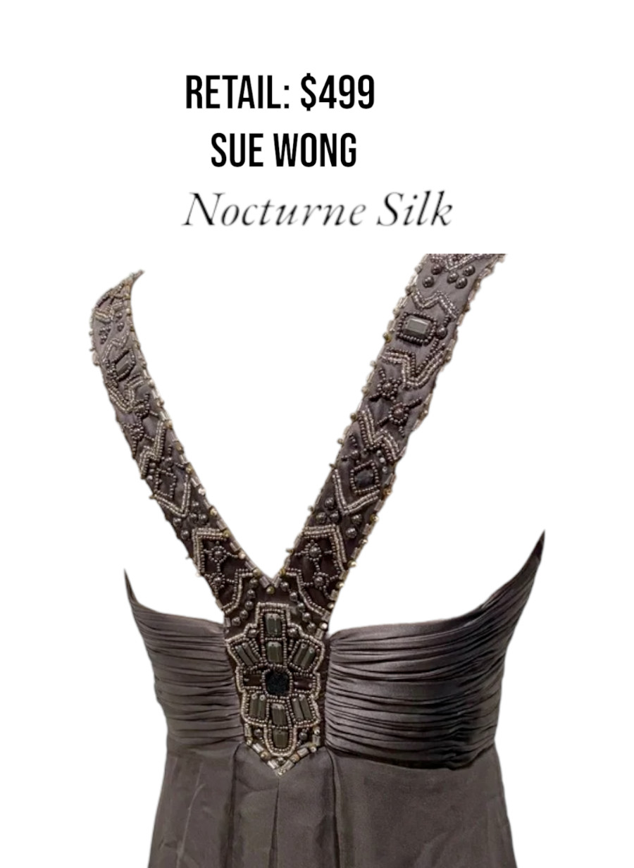 Paid $499 Sue Wong Nocturne Beaded Jeweled Smokey Grey Silk Ombre Dress Size 6