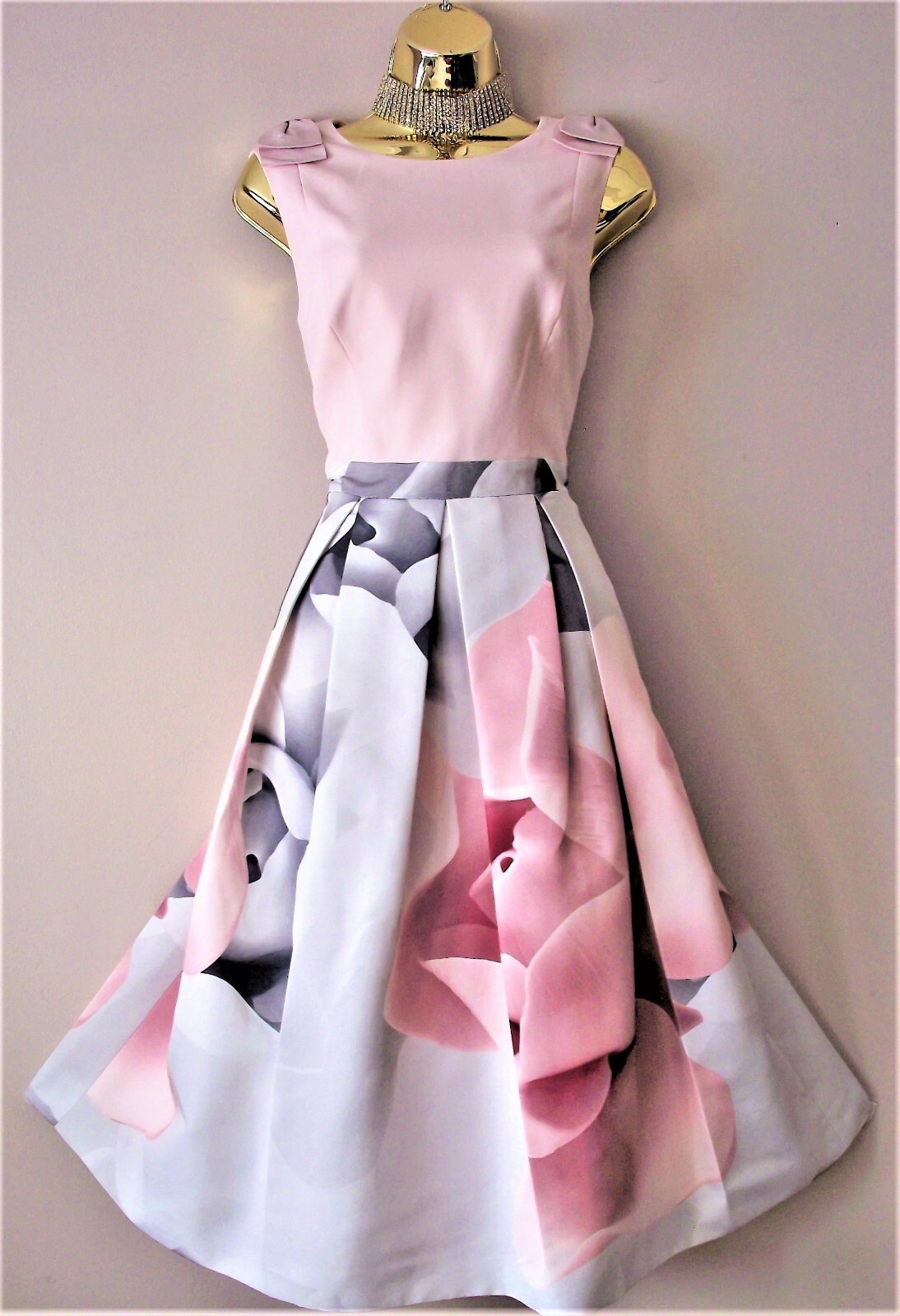 Bnwt Ted Baker Pink Riina Porcelain Rose Fit Flare Evening Dress 12 TB3*Bag Lstd