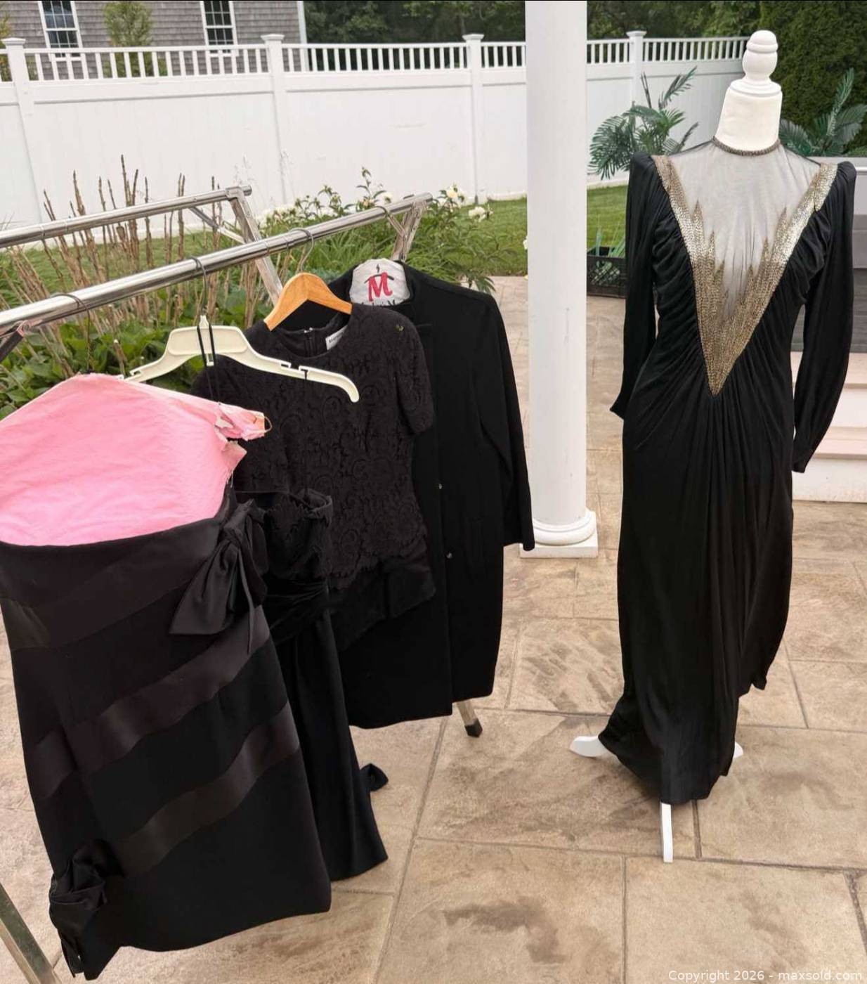 Carlota Alfaro Couture Gown Black Beaded Mesh Yoke Long Sleeve Vintage 80s