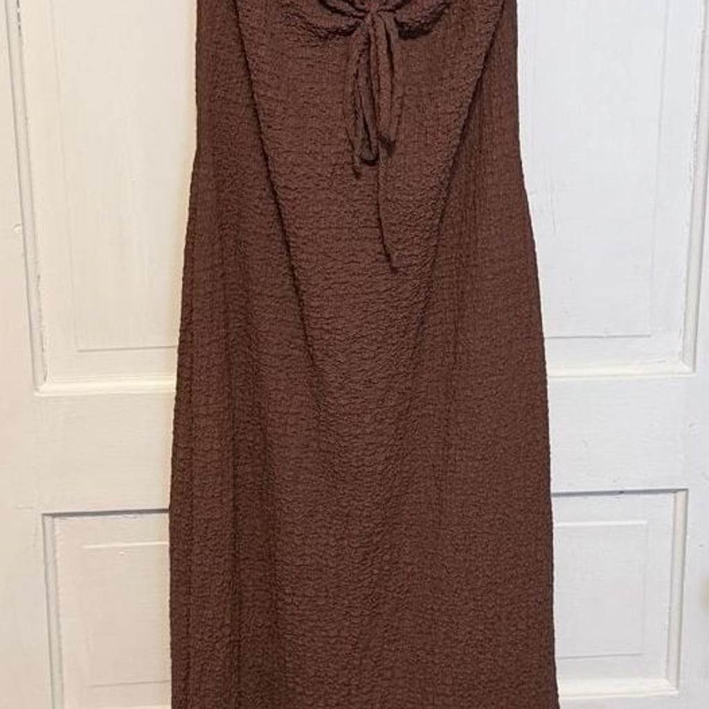 NWT Brown Sleeveless Cinch-Front Textured Midi Dress size XL