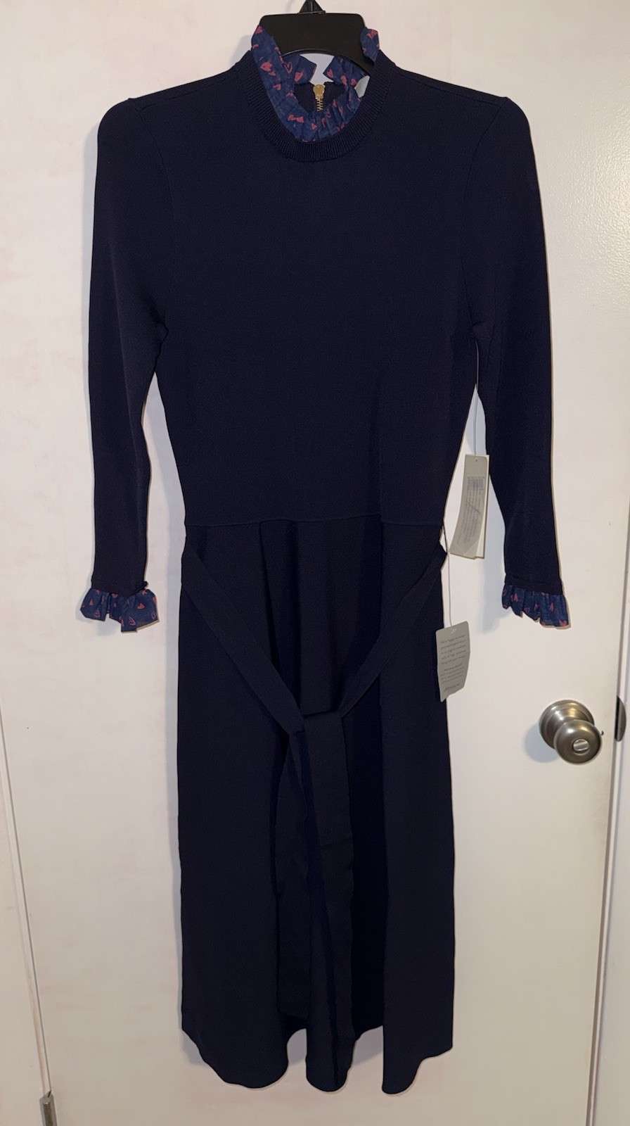 NWT $148 Eliza J Knit Sweater Dress Women’s XS Navy Blue Red Hearts Fit Flare