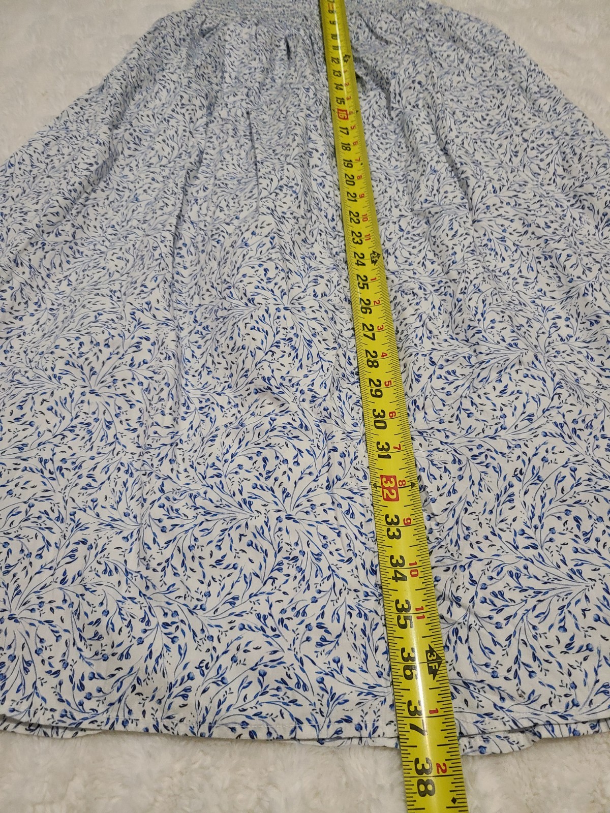 H&M Blue/White Floral Sweetheart Smocked Ruffle Maxi Sundress Spaghetti S