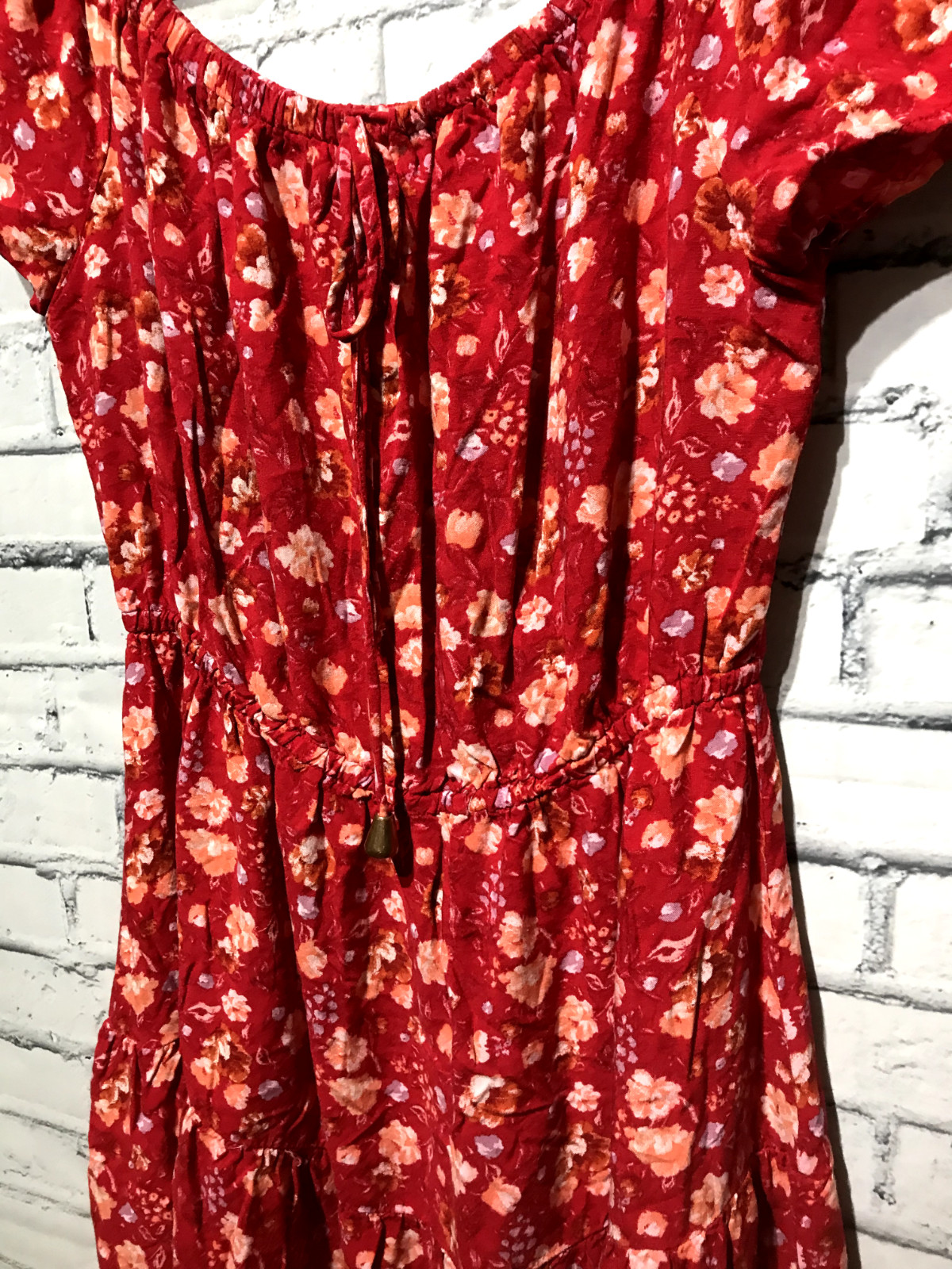 Indigo Rose, Women M, Red Short Sleeve Floral Cottagecore Tunic Dress