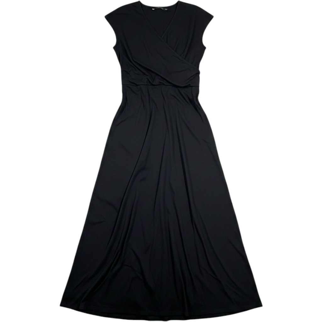 Lands’ End Faux Wrap Maxi Dress Womens Medium 10-12 Black Cotton Modal Stretch