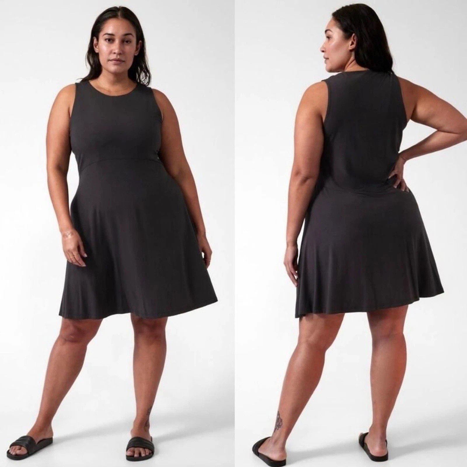 New ATHLETA Santorini Thera Dress Lightweight Stretch Athleisure Black Plus 1X