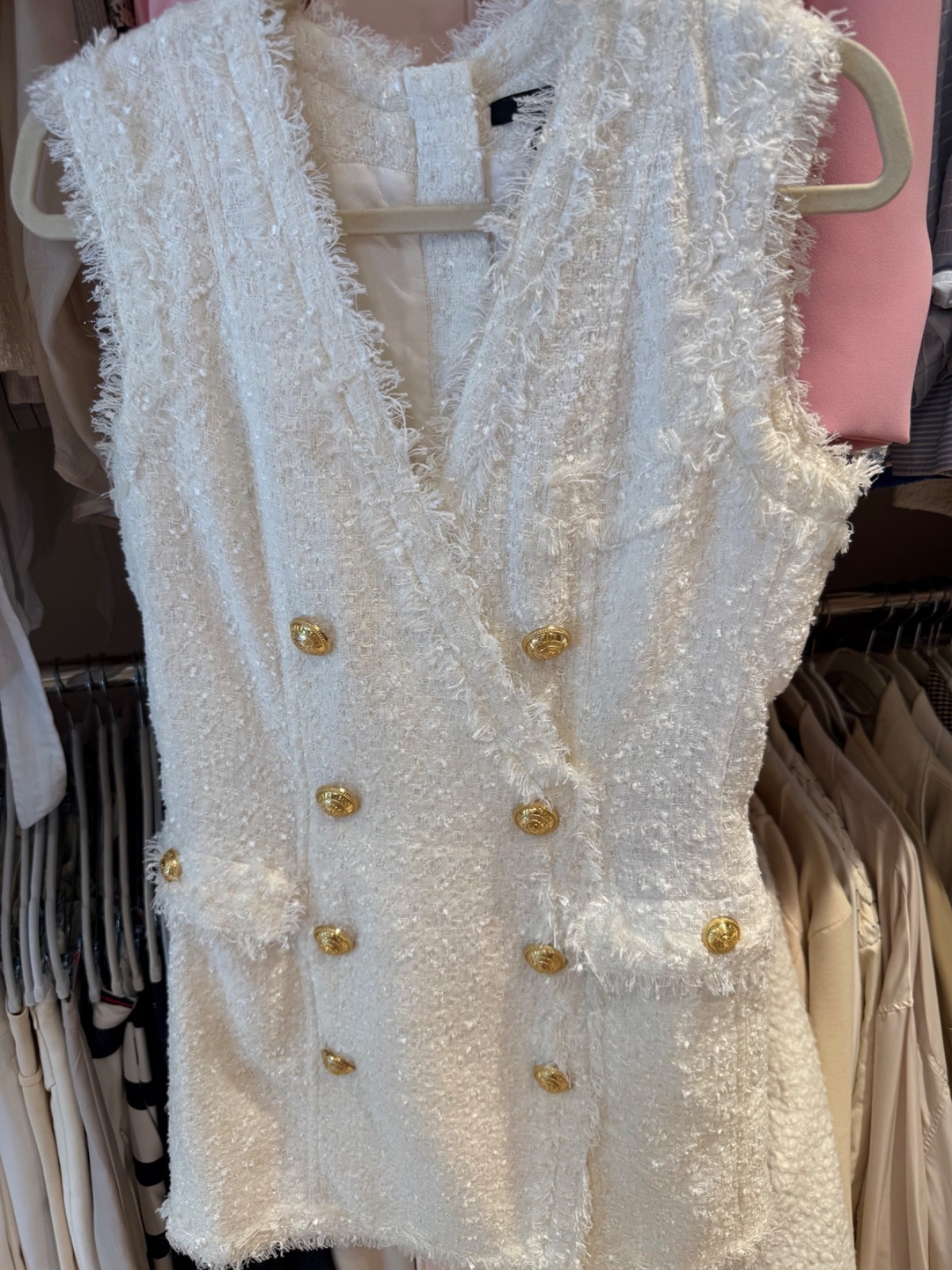 Balmain Paris size 40 Dress Women’s WHITE Boucle double breasted tweed dress!